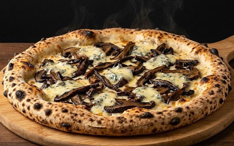 Pizza napoletana Fornarte com funghi e gorgonzola